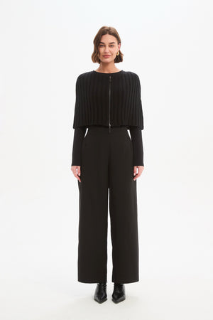 Women's Wide Leg, Long Work Pants & Trousers With Pockets Black Front