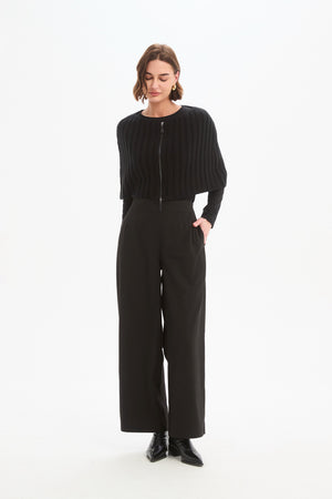 Women's Wide Leg, Long Work Pants & Trousers With Pockets Black Front Pockets