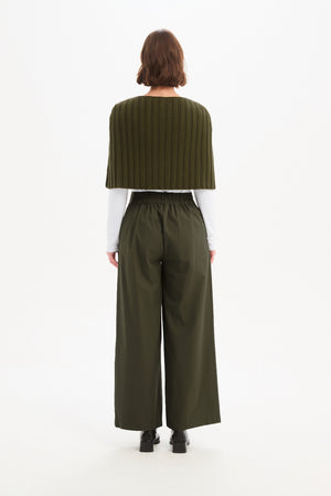 Women's Wide Leg, Long Work Pants & Trousers With Pockets Khaki Back 2