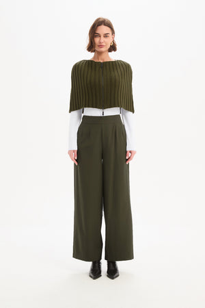 Women's Wide Leg, Long Work Pants & Trousers With Pockets Khaki Front 2