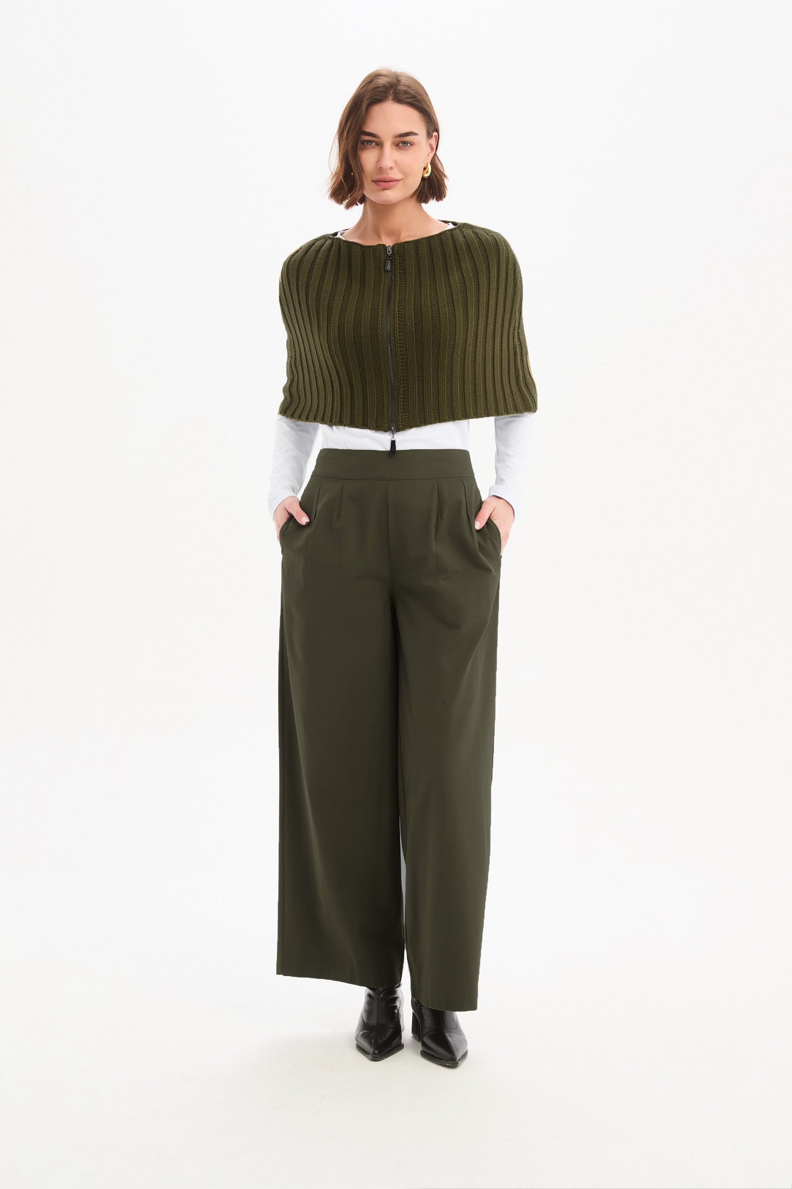 Women's Wide Leg, Long Work Pants & Trousers With Pockets Khaki