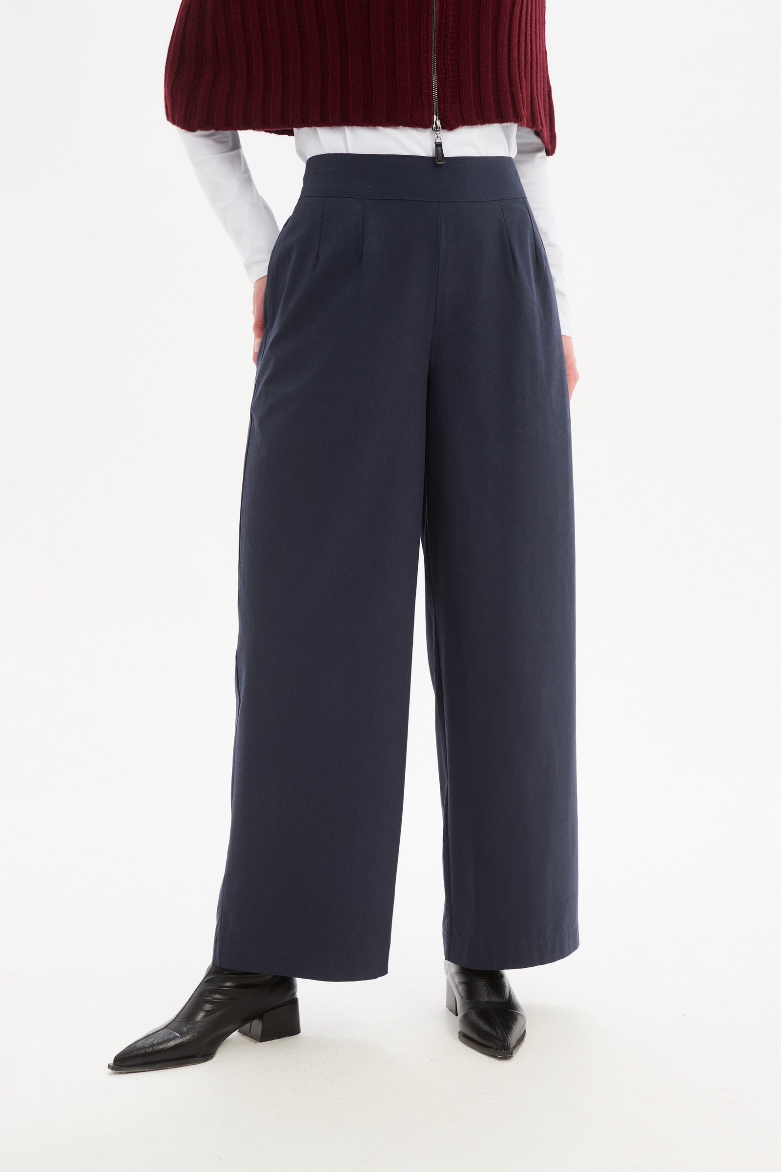 Women's Wide Leg, Long Work Pants & Trousers With Pockets Navy