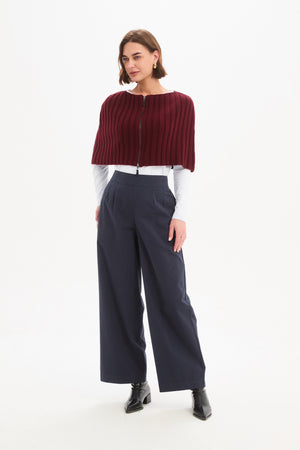 Women's Wide Leg, Long Work Pants & Trousers With Pockets Navy front