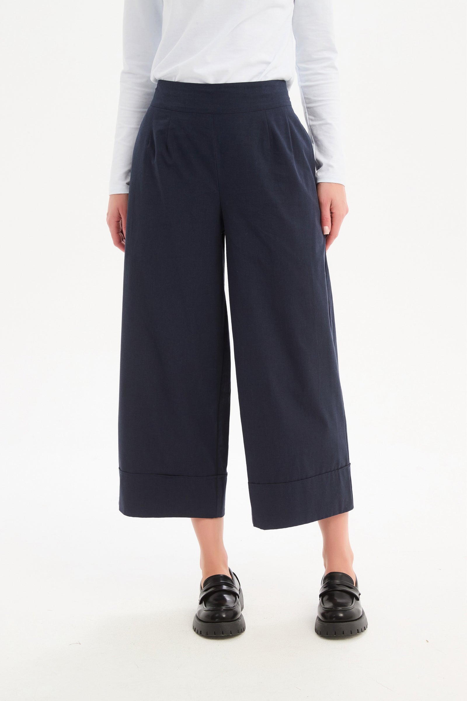 Women's Wide Leg Work Pants & Classic Trousers With Pockets Navy