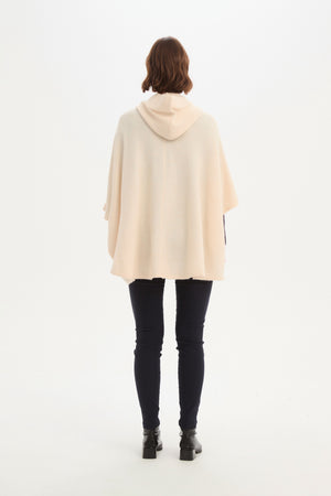 Women's Hooded Knit Cardigan with Pockets & Magnetic Closure Cream Back