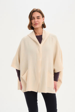 Women's Hooded Knit Cardigan with Pockets & Magnetic Closure Cream Front