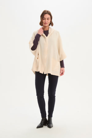 Women's Hooded Knit Cardigan with Pockets & Magnetic Closure Cream Side