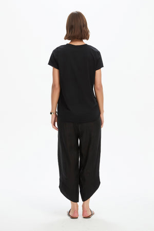 V NECK LINEN COMBI TOP
