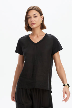 V NECK LINEN COMBI TOP