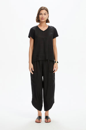 V NECK LINEN COMBI TOP