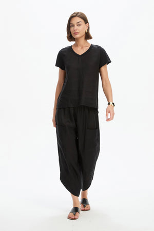 V NECK LINEN COMBI TOP