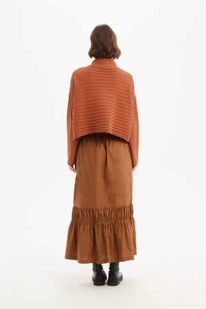 Women's Merino Wool Blend Knitted Sweater | Cowl Neck Button Knit Amberstone Back