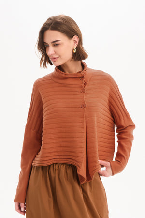 Women's Merino Wool Blend Knitted Sweater | Cowl Neck Button Knit Amberstone