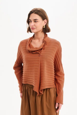 Women's Merino Wool Blend Knitted Sweater | Cowl Neck Button Knit Amberstone Collared Neck