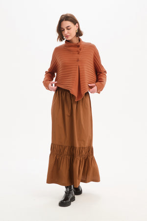 Women's Merino Wool Blend Knitted Sweater | Cowl Neck Button Knit Amberstone Front