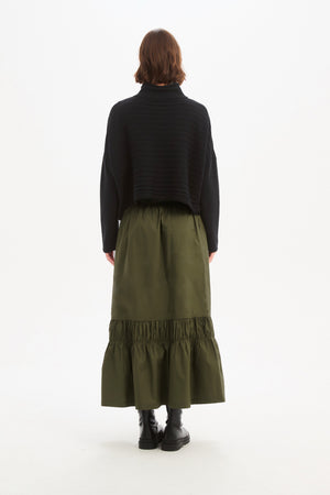 Women's Merino Wool Blend Knitted Sweater | Cowl Neck Button Knit Black Back