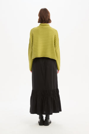 Women's Merino Wool Blend Knitted Sweater | Cowl Neck Button Knit Deep Citrus Back