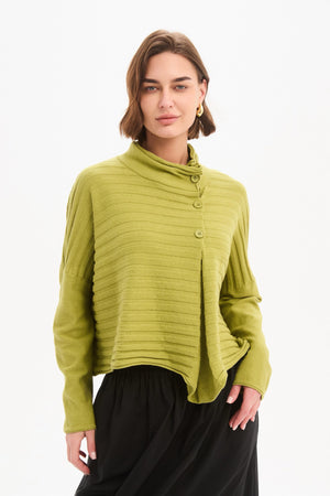 Women's Merino Wool Blend Knitted Sweater | Cowl Neck Button Knit Deep Citrus