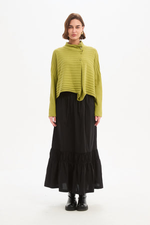 Women's Merino Wool Blend Knitted Sweater | Cowl Neck Button Knit Deep Citrus Front