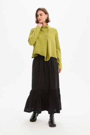 Women's Merino Wool Blend Knitted Sweater | Cowl Neck Button Knit Deep Citrus Buttoned