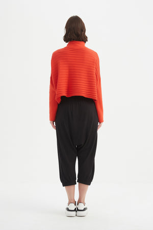 Women's Merino Wool Blend Knitted Sweater | Cowl Neck Button Knit Flame Back