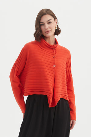 Women's Merino Wool Blend Knitted Sweater | Cowl Neck Button Knit Flame Front