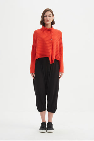 Women's Merino Wool Blend Knitted Sweater | Cowl Neck Button Knit Flame Front 2