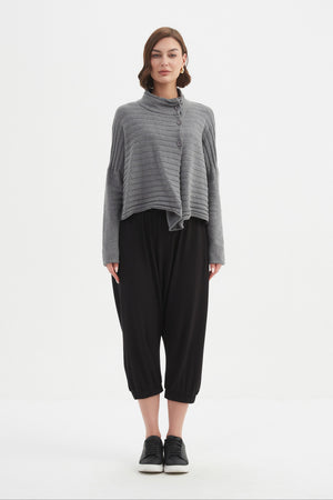 Women's Merino Wool Blend Knitted Sweater | Cowl Neck Button Knit Grey Buttoned