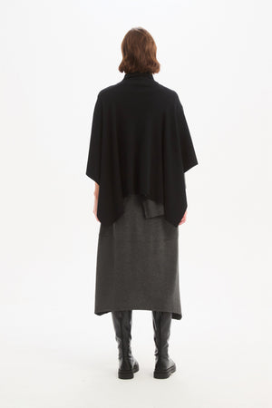 Women's Merino Wool Multi-Way Knitted Poncho & Crossover Knit Black back