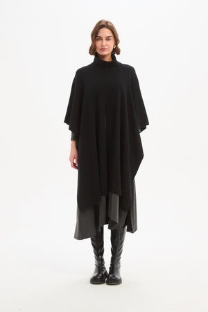Women's Merino Wool Multi-Way Knitted Poncho & Crossover Knit Black Front 2
