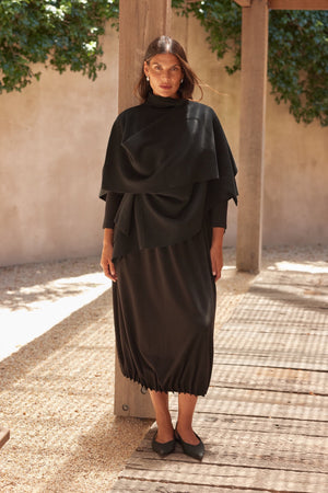Women's Merino Wool Multi-Way Knitted Poncho & Crossover Knit Black Layer