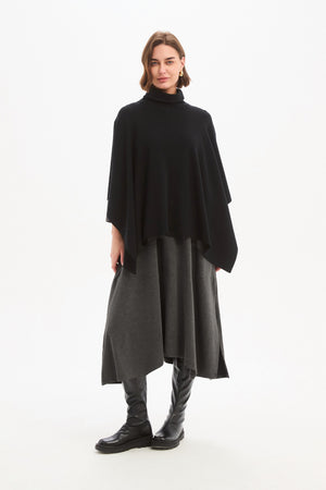 Women's Merino Wool Multi-Way Knitted Poncho & Crossover Knit Black Front
