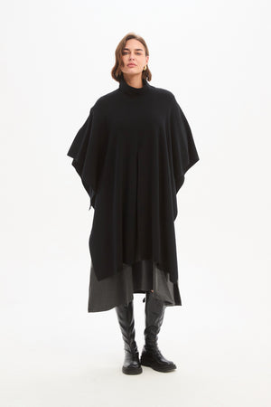 Women's Merino Wool Multi-Way Knitted Poncho & Crossover Knit Black Layered