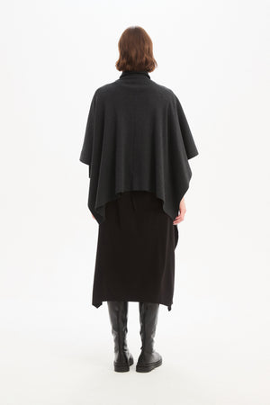 Women's Merino Wool Multi-Way Knitted Poncho & Crossover Knit Charcoal back