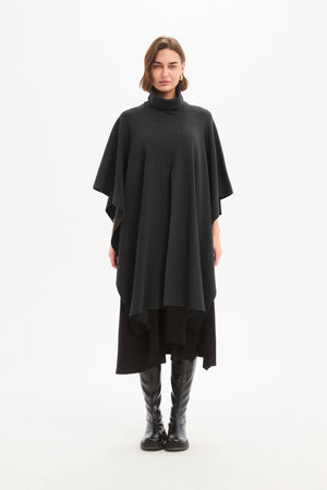 Women's Merino Wool Multi-Way Knitted Poncho & Crossover Knit Charcoal layered