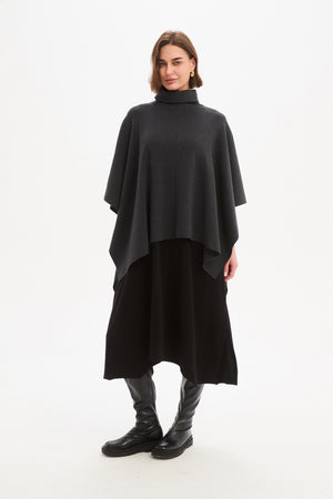 Women's Merino Wool Multi-Way Knitted Poncho & Crossover Knit Charcoal layer