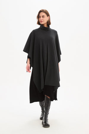 Women's Merino Wool Multi-Way Knitted Poncho & Crossover Knit Charcoal front