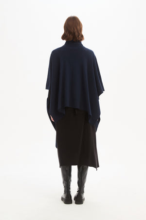 Women's Merino Wool Multi-Way Knitted Poncho & Crossover Knit Navy back