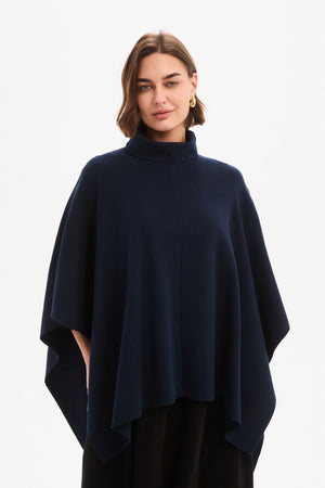 Women's Merino Wool Multi-Way Knitted Poncho & Crossover Knit Navy
