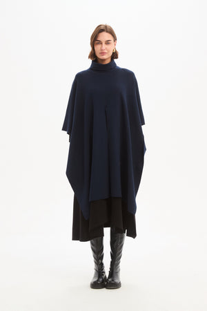Women's Merino Wool Multi-Way Knitted Poncho & Crossover Knit Navy Layer