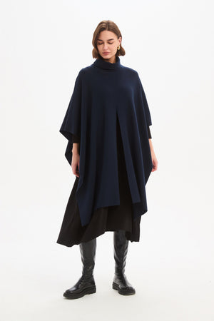 Women's Merino Wool Multi-Way Knitted Poncho & Crossover Knit Navy side