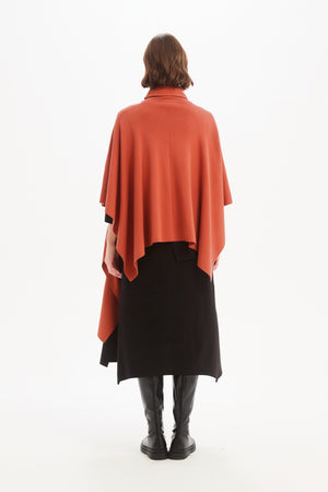 Women's Merino Wool Multi-Way Knitted Poncho & Crossover Knit Terracotta back