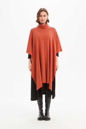Women's Merino Wool Multi-Way Knitted Poncho & Crossover Knit Terracotta front