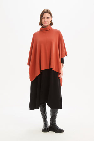 Women's Merino Wool Multi-Way Knitted Poncho & Crossover Knit Terracotta layer