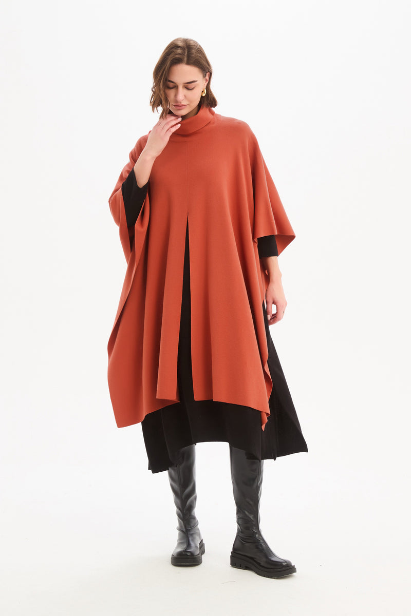Women's Merino Wool Multi-Way Knitted Poncho & Crossover Knit Terracotta