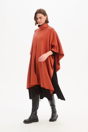Women's Merino Wool Multi-Way Knitted Poncho & Crossover Knit Terracotta side