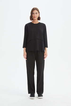 Women's 3/4 Sleeve Cotton T-Shirt, Curved Seam Top black 4