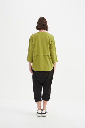 Women's 3/4 Sleeve Cotton T-Shirt, Curved Seam Top chartreuse back