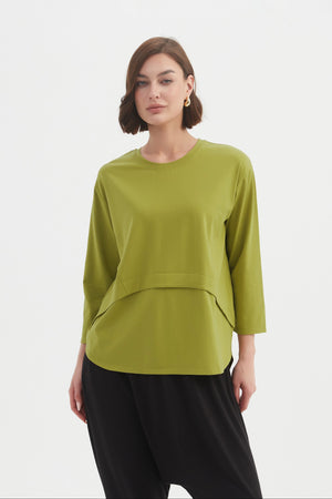 Women's 3/4 Sleeve Cotton T-Shirt, Curved Seam Top chartreuse 1