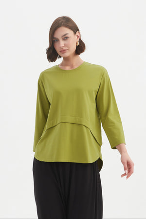 Women's 3/4 Sleeve Cotton T-Shirt, Curved Seam Top chartreuse